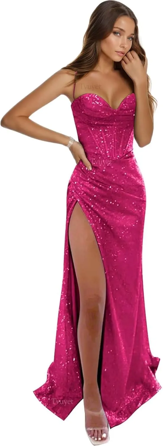 Tvuyet Corset Prom Dresses for Women Mermaid 2025 Long Glitter Sequin Formal Evening Party Gowns