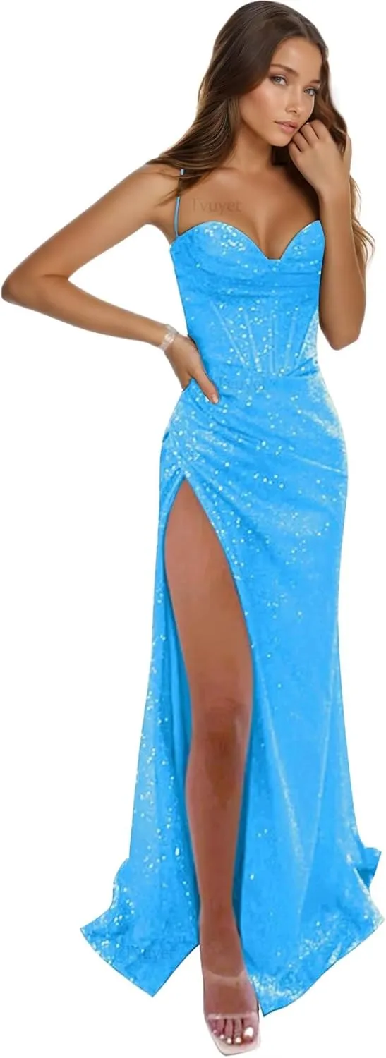 Tvuyet Corset Prom Dresses for Women Mermaid 2025 Long Glitter Sequin Formal Evening Party Gowns
