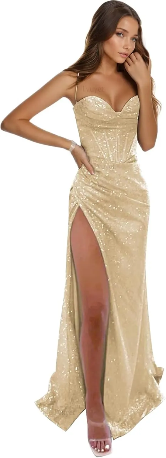Tvuyet Corset Prom Dresses for Women Mermaid 2025 Long Glitter Sequin Formal Evening Party Gowns