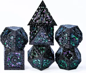 UDIXI Metal DND Dice Set, 7PCS Polyhedral D&D Dice Set Dragon d and d Dice for Dungeons and Dragons Role Playing Dice Game and Other Tabletop Game (Green Sequins)