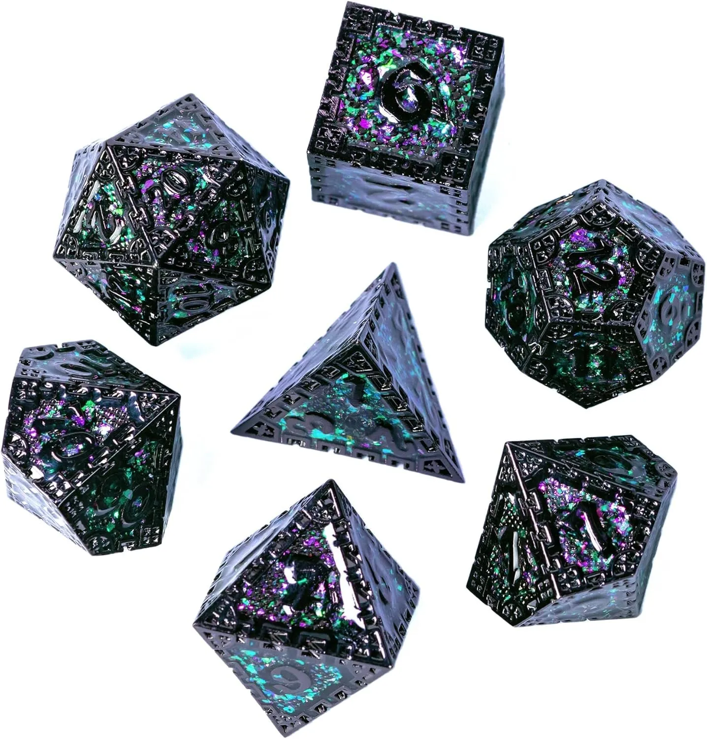 UDIXI Metal DND Dice Set, 7PCS Polyhedral D&D Dice Set Dragon d and d Dice for Dungeons and Dragons Role Playing Dice Game and Other Tabletop Game (Green Sequins)