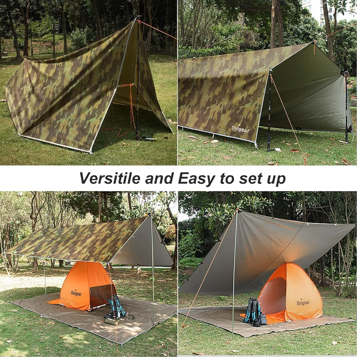 Unigear Hammock Rain Fly Waterproof Tent Tarp, UV Protection and PU 3000mm Waterproof, Lightweight for Camping, Backpacking and Outdoor Adventure