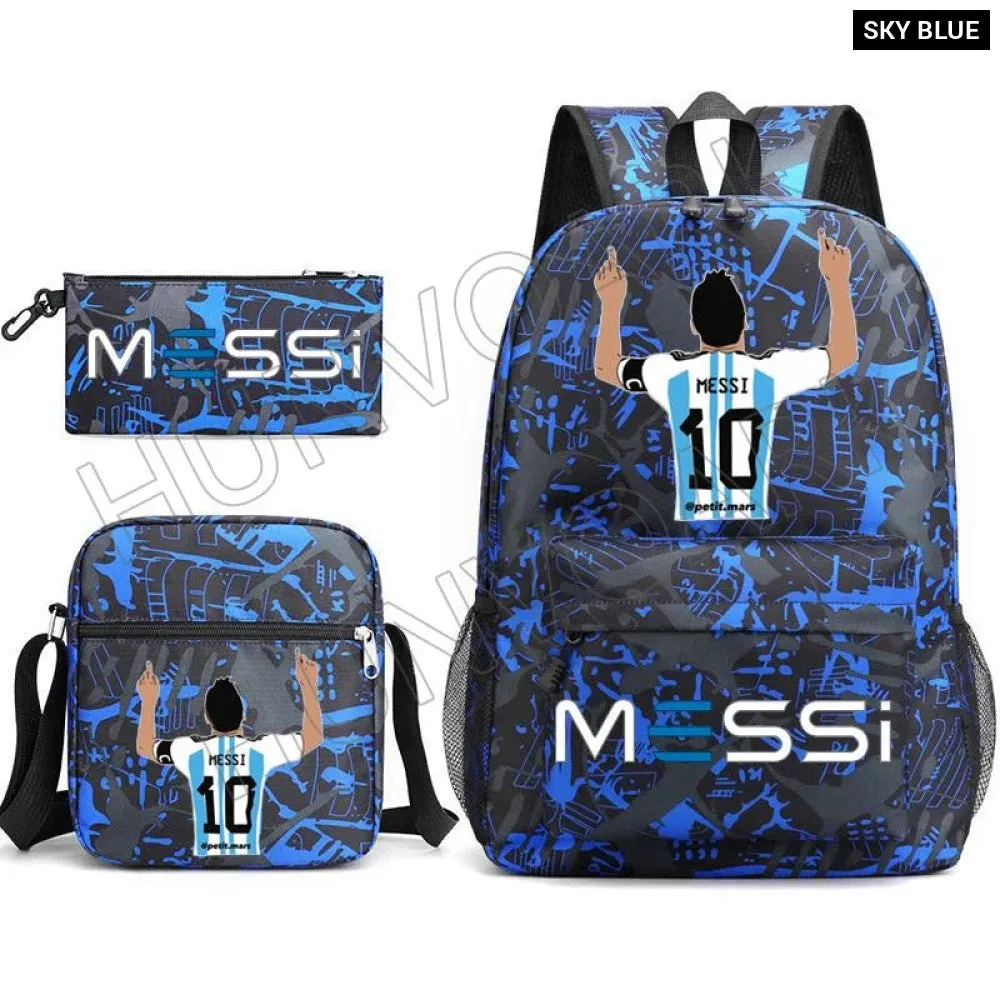 Unisex Messie Print Cosplay 3pcs Oxford School Bag