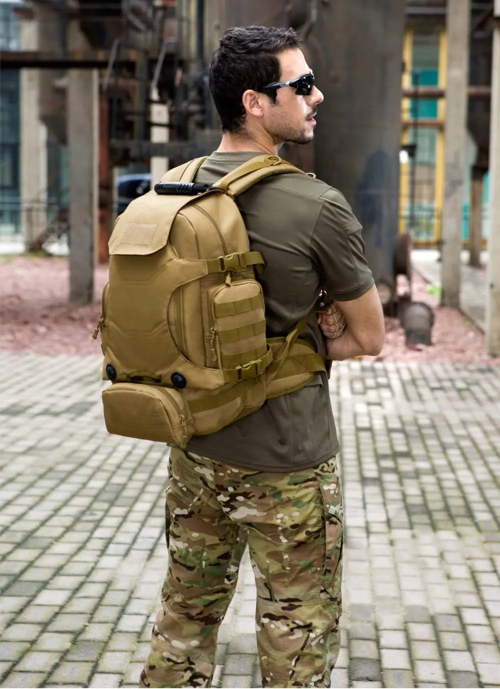 UNISTRENGH 40L Waterproof Tactical Military MOLLE Assault Backpack Pack 3 Way Modular Attachments Large Bag Rucksack with Patch Sport Outdoor Gear For Hunting Cycling Camping Trekking, Coyote Brown