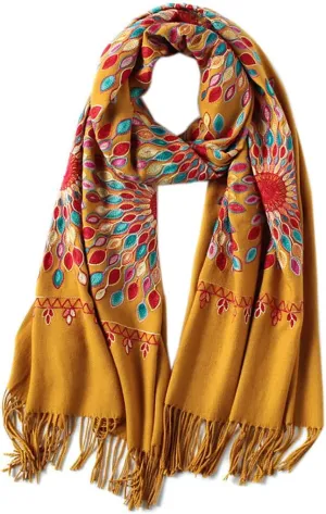 Urban CoCo Women's Embroidered Oversize Tassel Shawl Scarf Wraps for Women