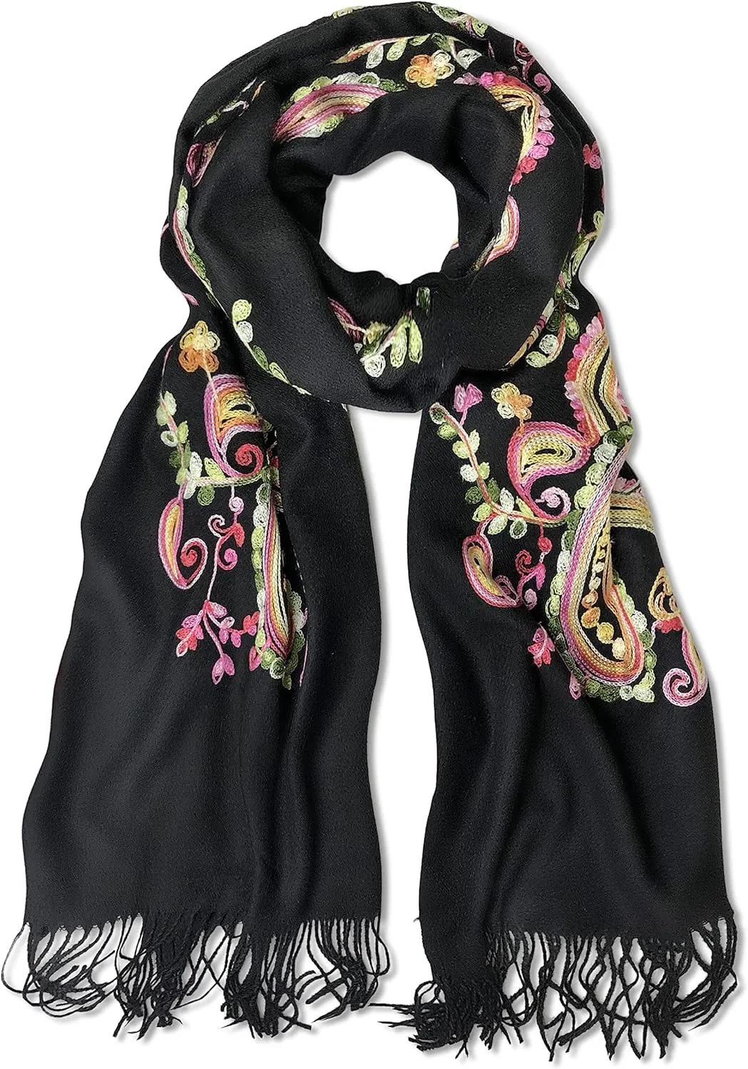 Urban CoCo Women's Embroidered Oversize Tassel Shawl Scarf Wraps for Women