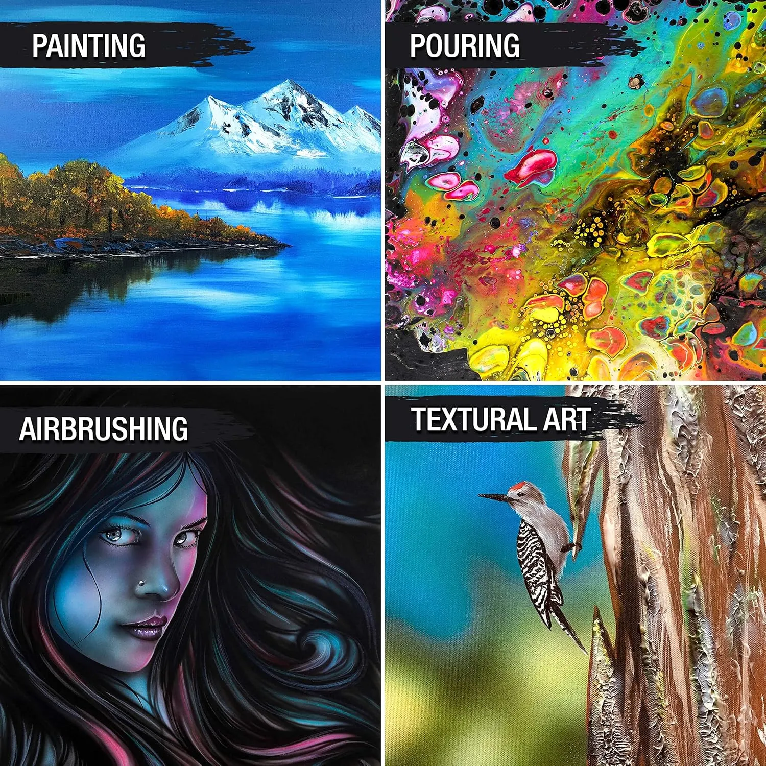 U.S. Art Supply Large Stretched Canvas for Painting 20x20 inch Gallery Depth 1-1/2" Thick, 3-Pack - 12oz Acrylic Gesso Triple Primed, Professional Artist Quality, 100% Cotton - Oil, Pouring Paint