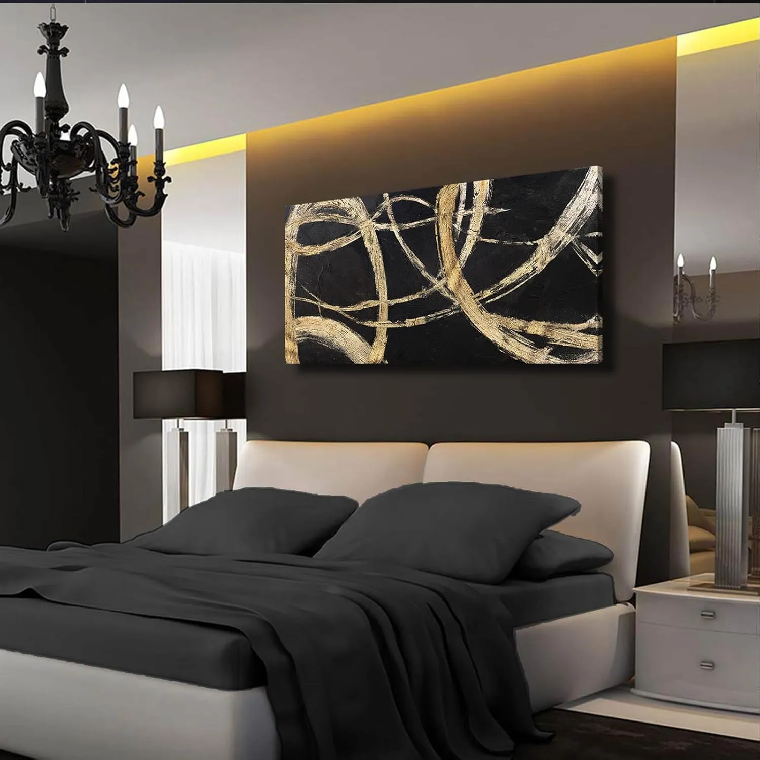VAYIMDH Wall Decorations for Living Room Black And Gold Pictures Abstract Wall Hangings Canvas Wall Art Large Wall Decor for Home Office 20x40 In