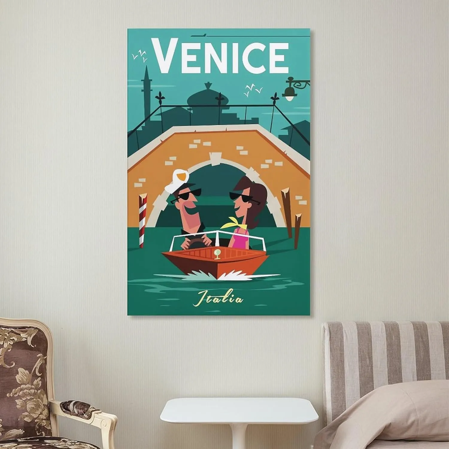 Venice Italy Skyline Vintage Travel Poster Print Canvas Wall Art for Bedroom Living Room HD Print Posters 24x36inch(60x90cm)