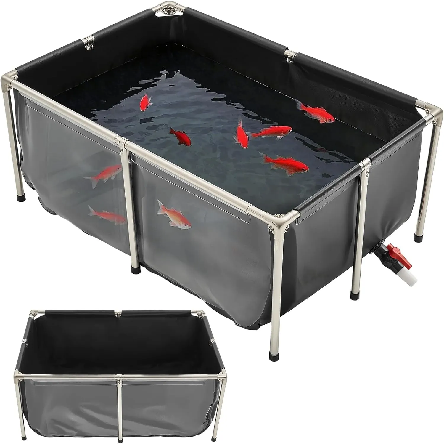 VEVOR KOI Aquarium Tank Above Ground Fish Pond, 127 Gallon Foldable Canvas Fish Pool Pond with Clear Viewing Panel, Outdoor/Indoor No Dig Turtle Goldfish Pond with 304SS Frame and Drain Valve