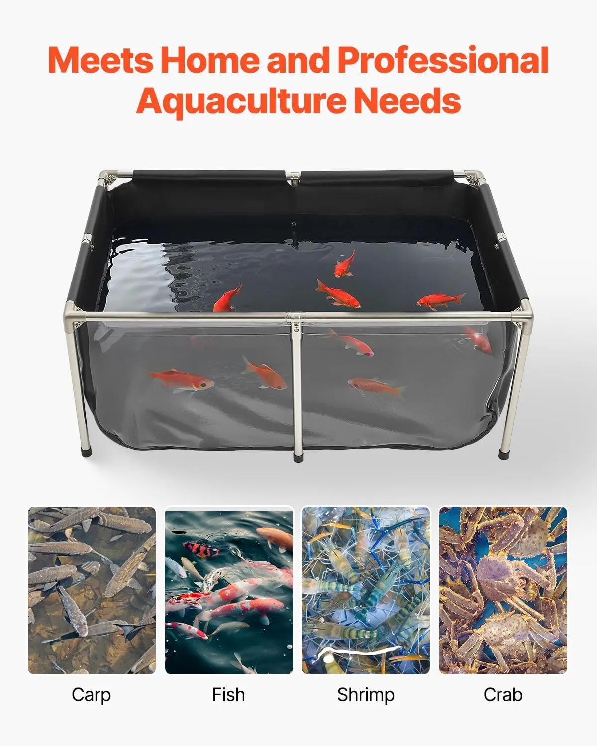 VEVOR KOI Aquarium Tank Above Ground Fish Pond, 127 Gallon Foldable Canvas Fish Pool Pond with Clear Viewing Panel, Outdoor/Indoor No Dig Turtle Goldfish Pond with 304SS Frame and Drain Valve