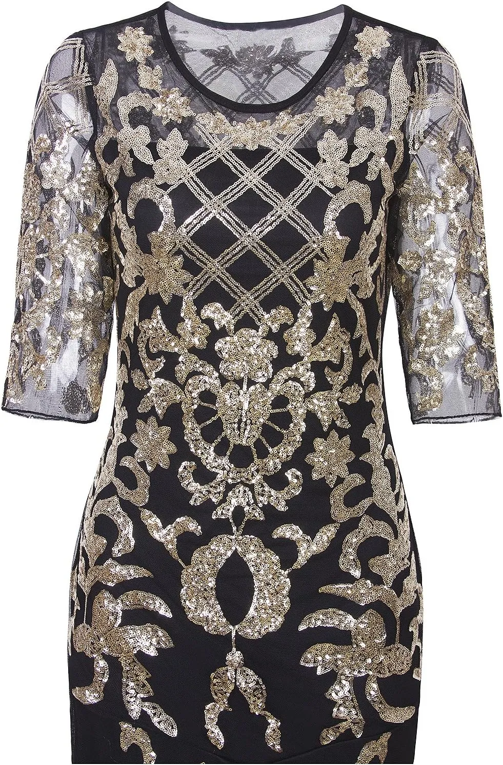 Vijiv Vintage 1920s Long Wedding Prom Dresses 2/3 Sleeve Sequin Party Evening Gown