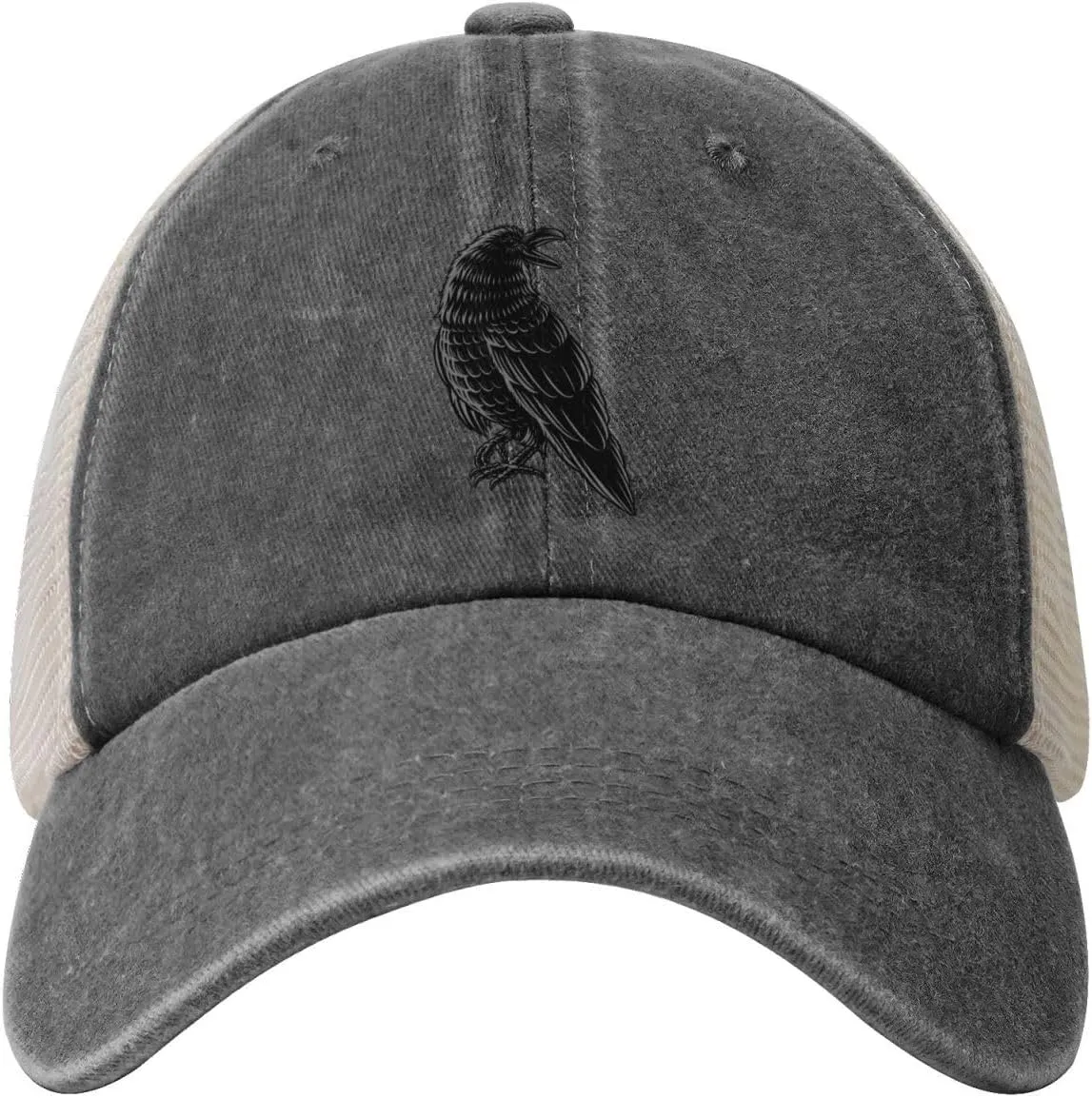Vintage Black Raven Baseball Cap for Men Women Hats Cotton Breathable Mesh Cap