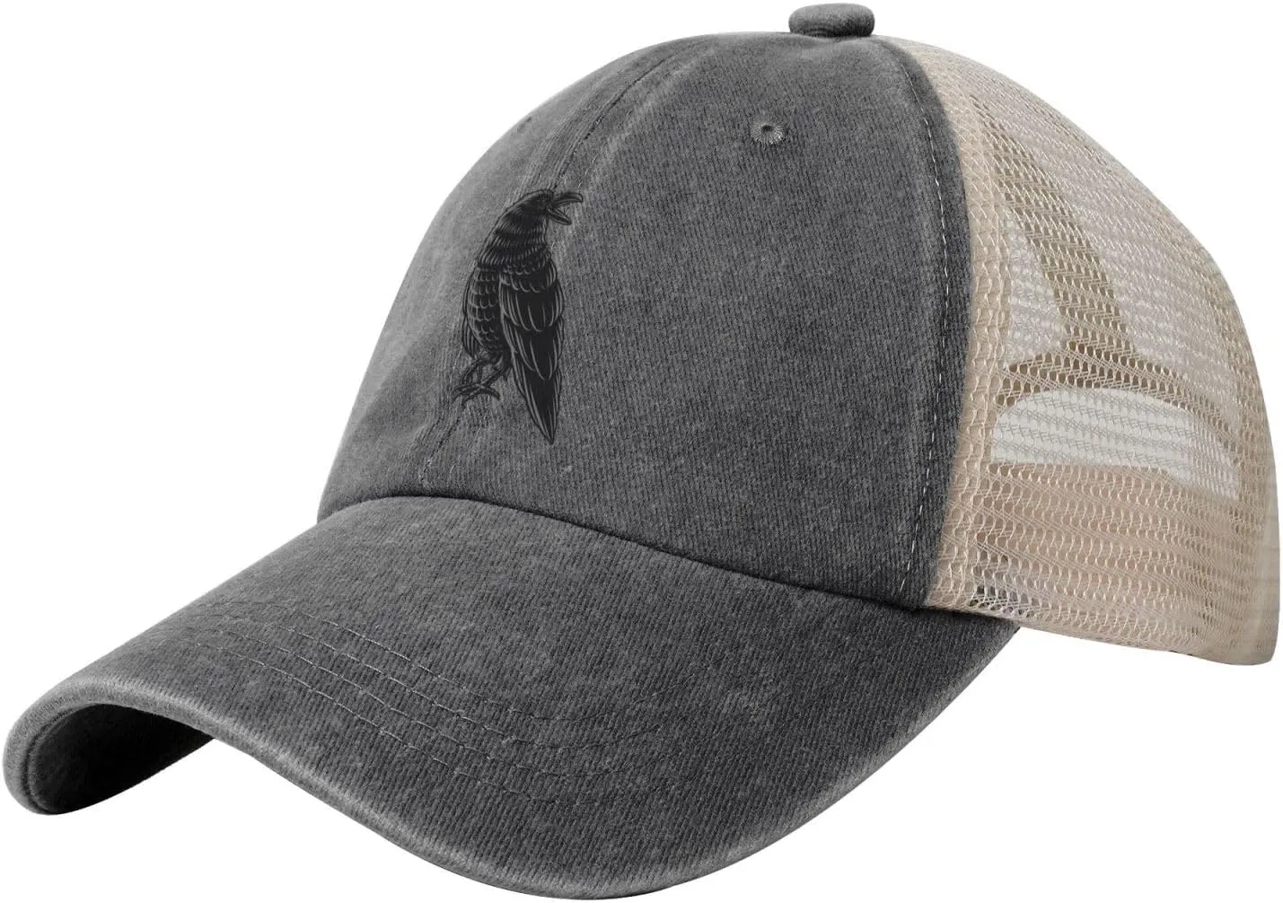 Vintage Black Raven Baseball Cap for Men Women Hats Cotton Breathable Mesh Cap