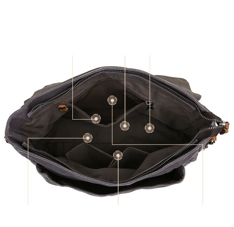Vintage Canvas Messenger Bag with Multiple Compartments