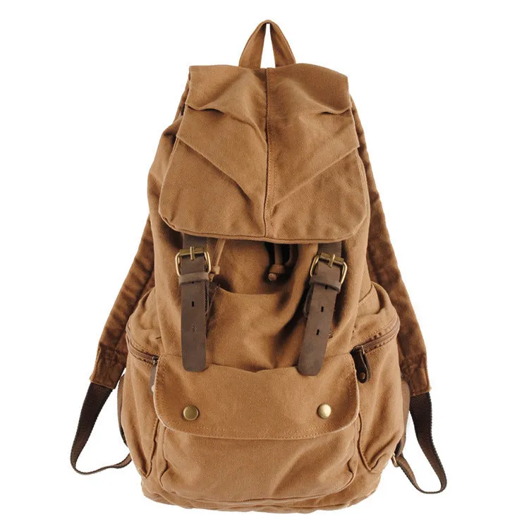 Vintage Canvas Rucksack with Leather Accent – Perfect for Travel
