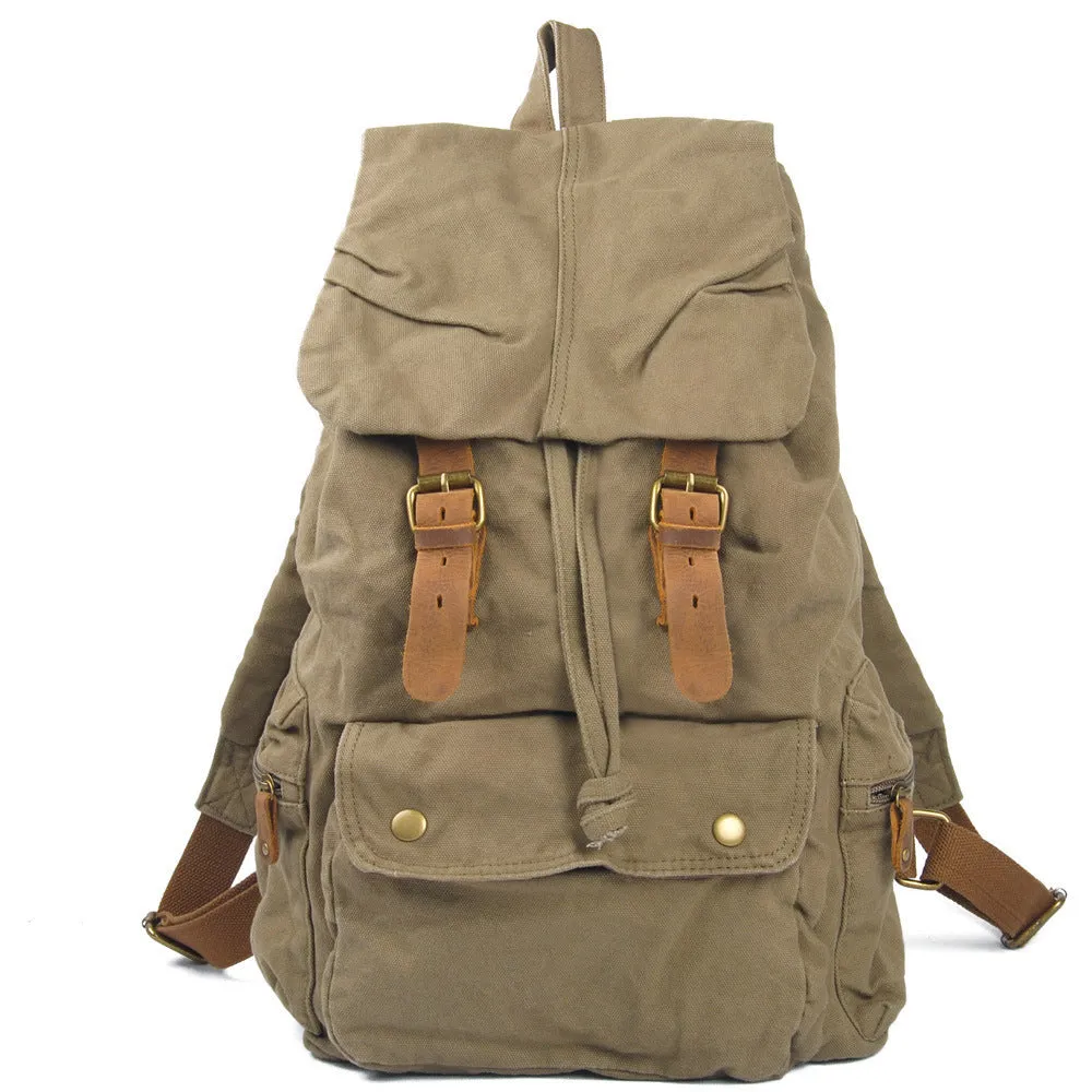 Vintage Canvas Rucksack with Leather Accent – Perfect for Travel