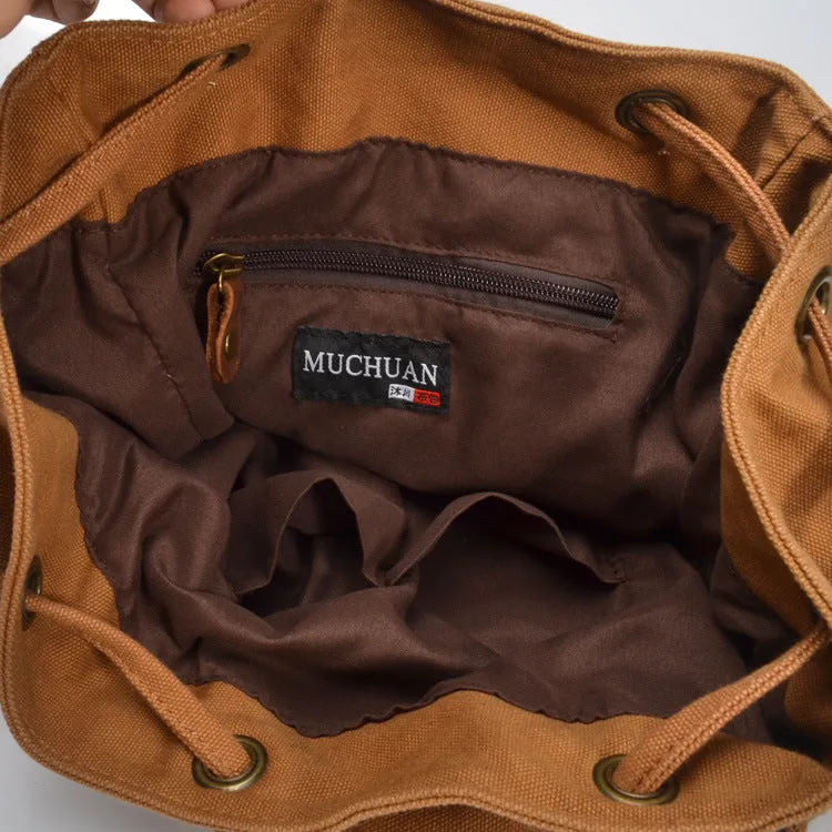 Vintage Canvas Rucksack with Leather Accent – Perfect for Travel