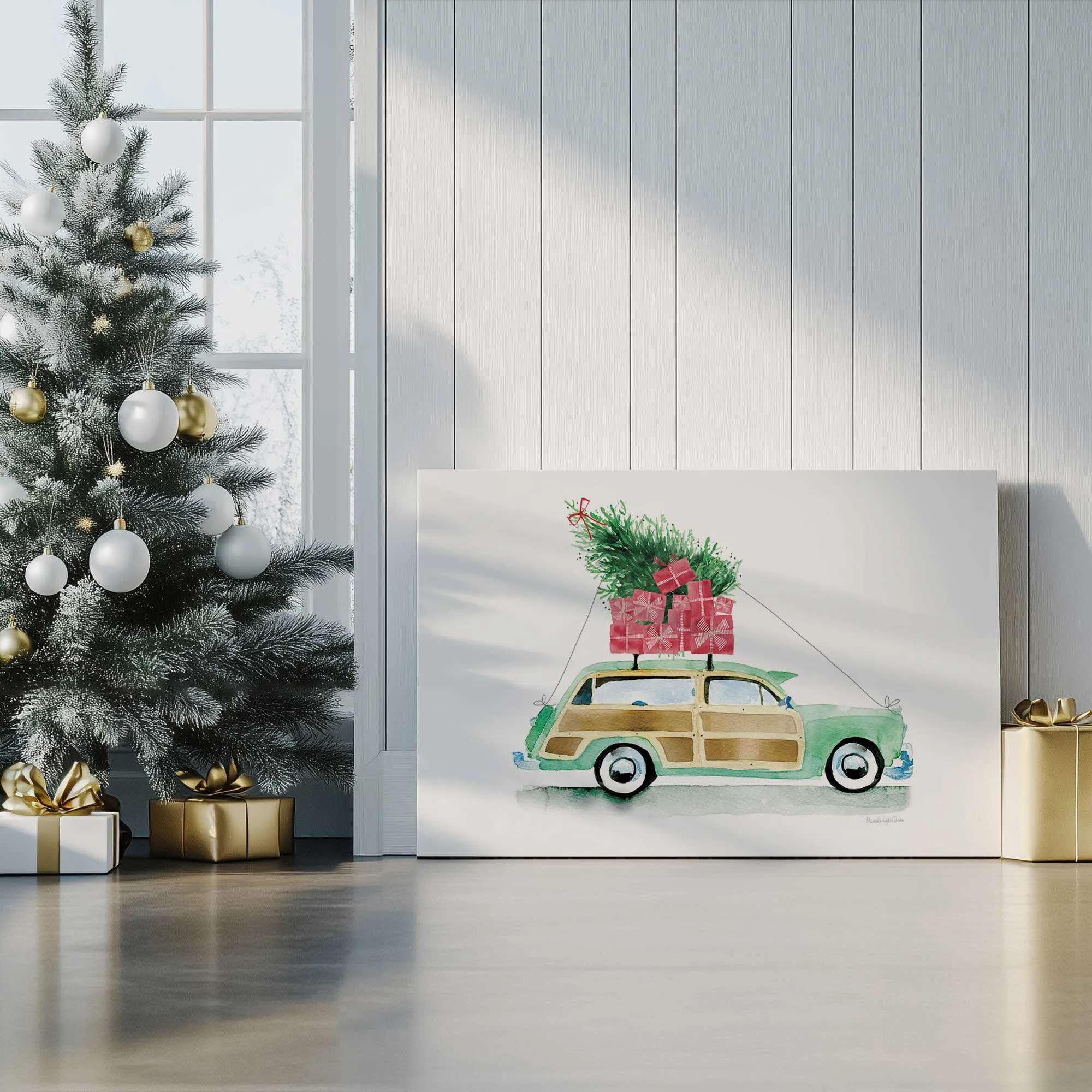 Vintage Christmas Car Print on Canvas