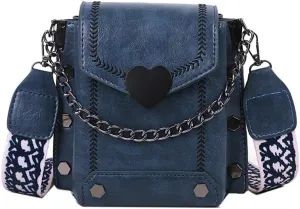 Vintage Double-deck Riveted Chain Crossbody Bag, Large Capacity Wide Strap Handbag, PU Vertical Shoulder Wallet for Women/2222