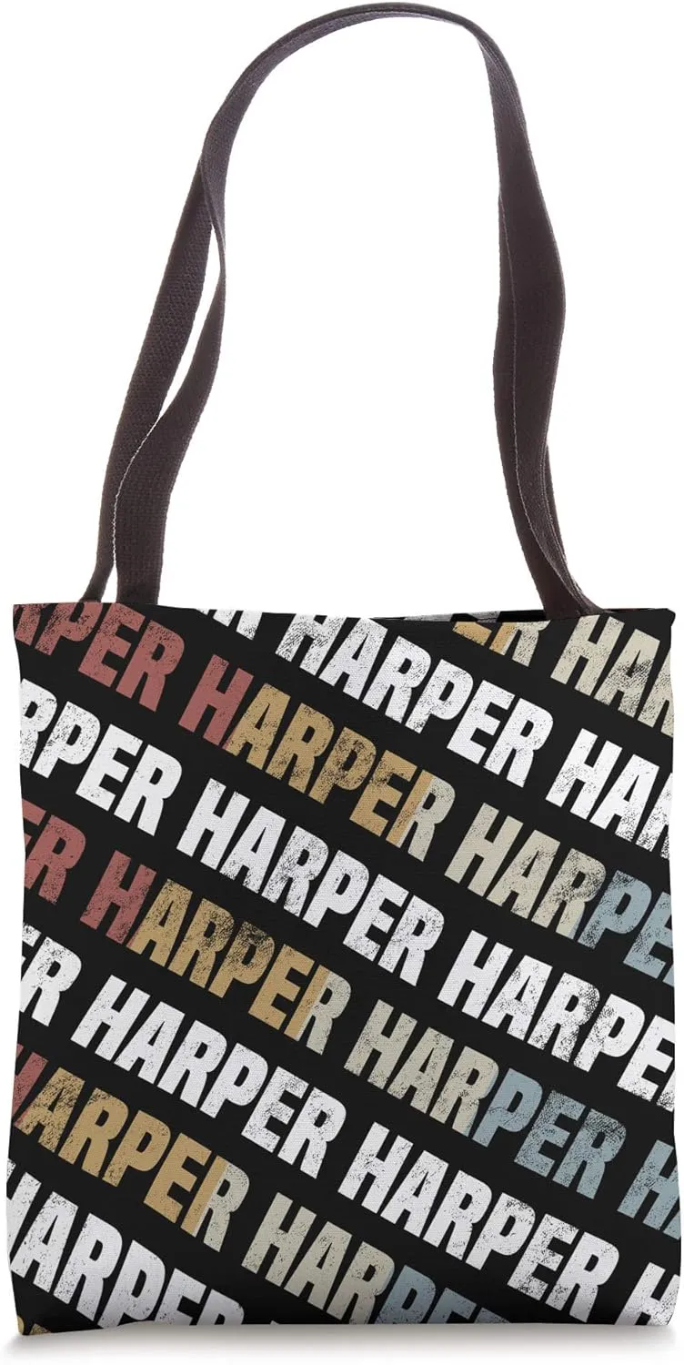 Vintage First Name Pattern Retro Forename Gift for Harper Tote Bag