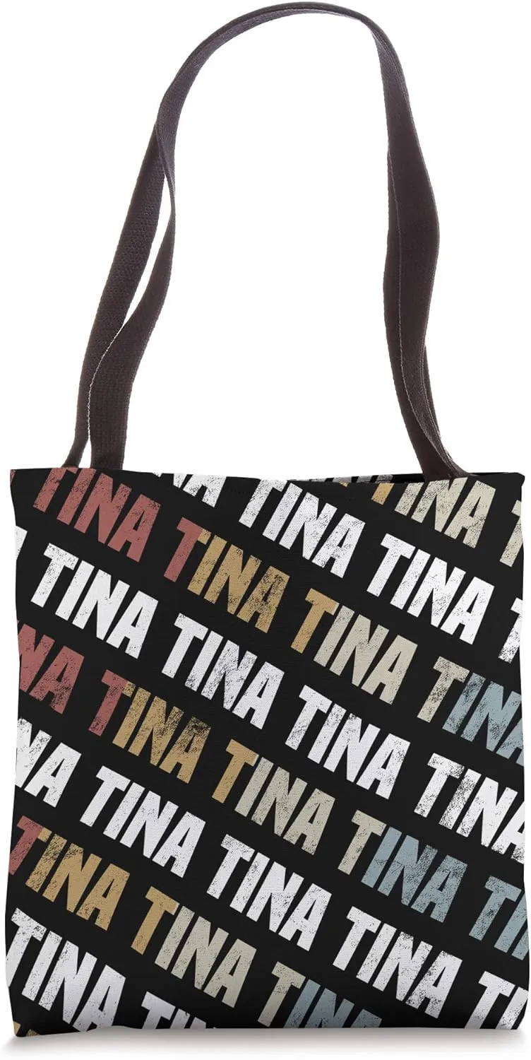 Vintage First Name Pattern Retro Forename Gift for Tina Tote Bag