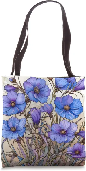 Vintage Floral Graphic Flax Flowers Tote Bag