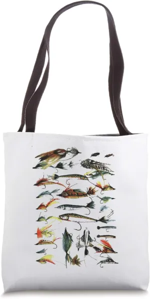 Vintage Fly Fishing Lures print funny gift Tote Bag
