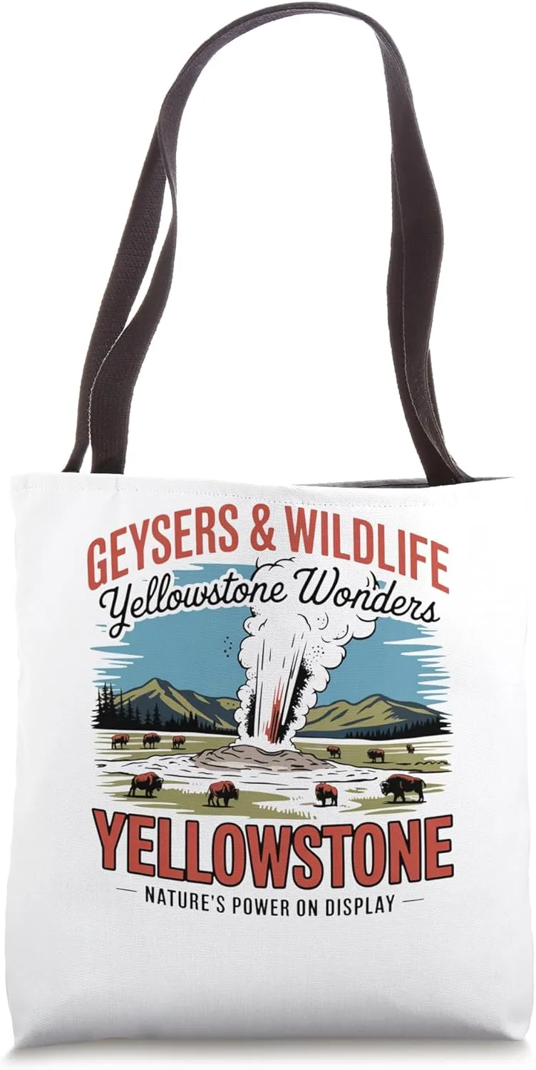 Vintage Geysers & Wildlife - Retro Yellowstone National Park Tote Bag