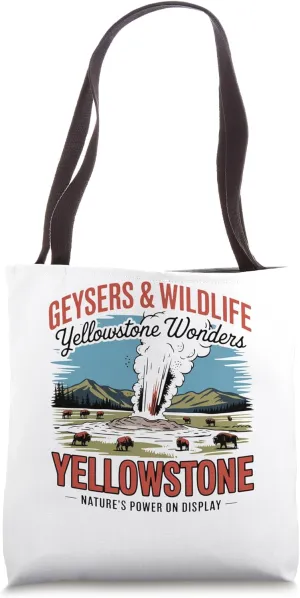 Vintage Geysers & Wildlife - Retro Yellowstone National Park Tote Bag