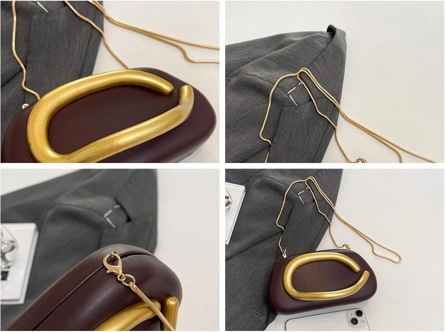 Vintage Handle Evening Clutch PU Handheld Purse Chain Shoulder Box Crossbody Elegant Mini Party Bag