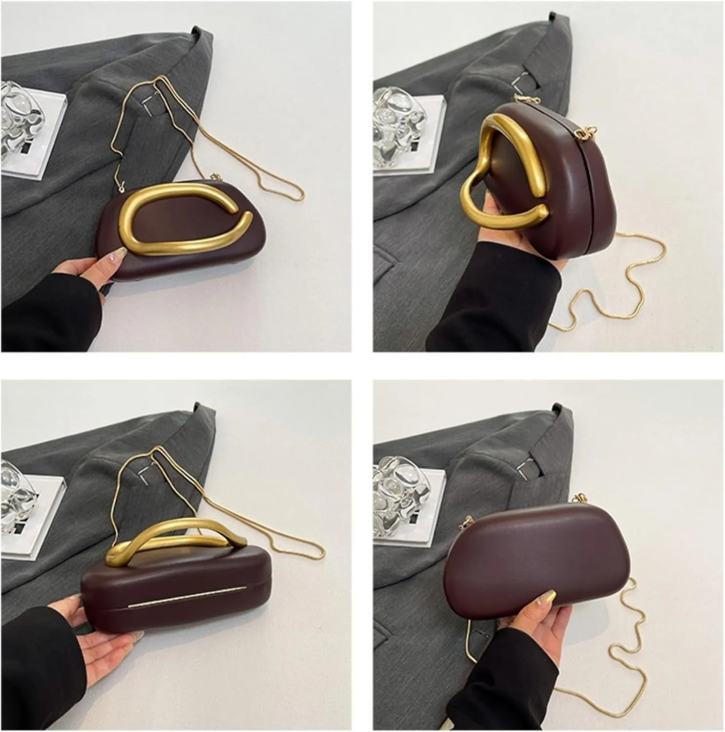 Vintage Handle Evening Clutch PU Handheld Purse Chain Shoulder Box Crossbody Elegant Mini Party Bag
