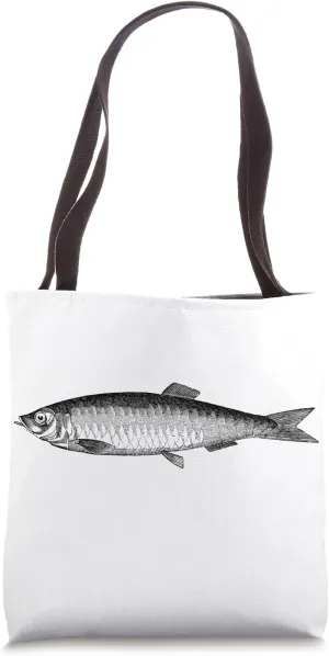 Vintage Herring Fish Print Tote Bag