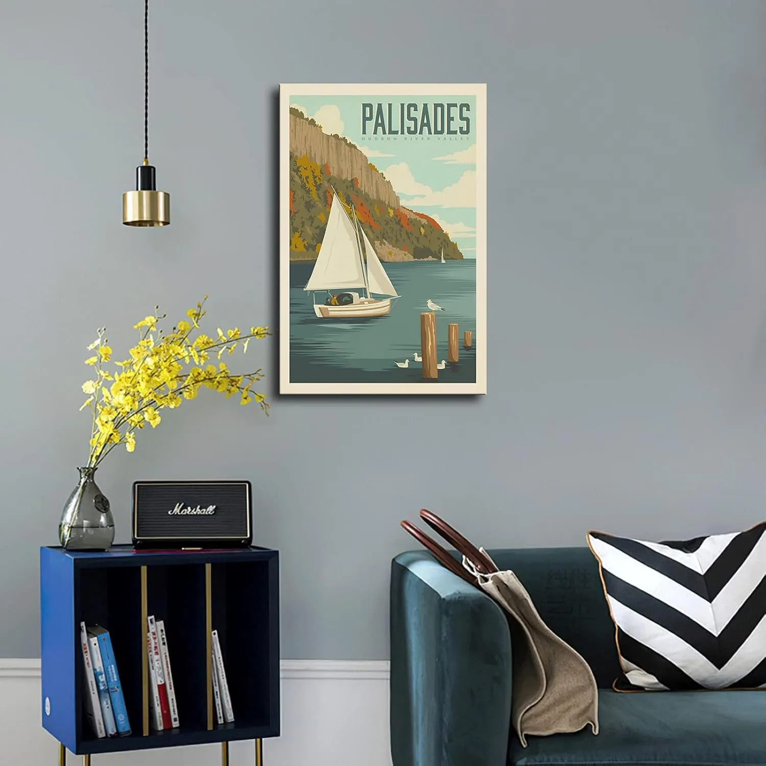 Vintage Hudson River Valley Palisades Poster Vintage Travel City Posters Canvas Print Retro National Park Popular Poster for Wall Art Modern Office Room Aesthetics (16x24 inch framed)