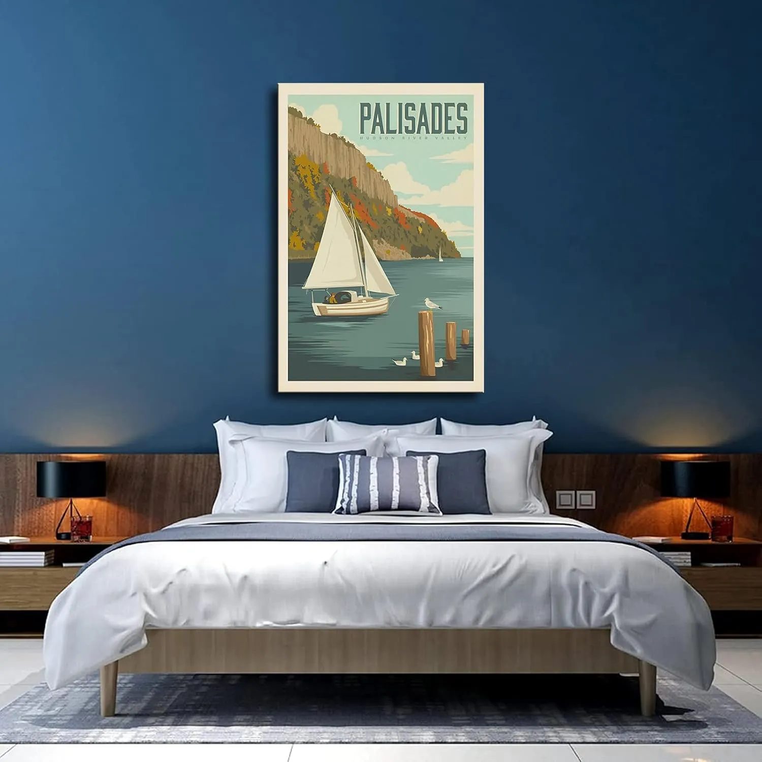 Vintage Hudson River Valley Palisades Poster Vintage Travel City Posters Canvas Print Retro National Park Popular Poster for Wall Art Modern Office Room Aesthetics (16x24 inch framed)