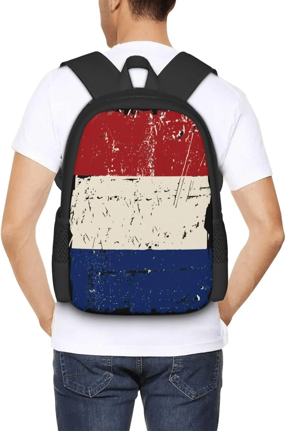 Vintage Netherlands Holland Flag Casual Backpack Large Capacity Backpacks 15 Inch Laptop Back Pack Travel Rucksack Daypack Commuter Bags with Adjustable Strap for Camping