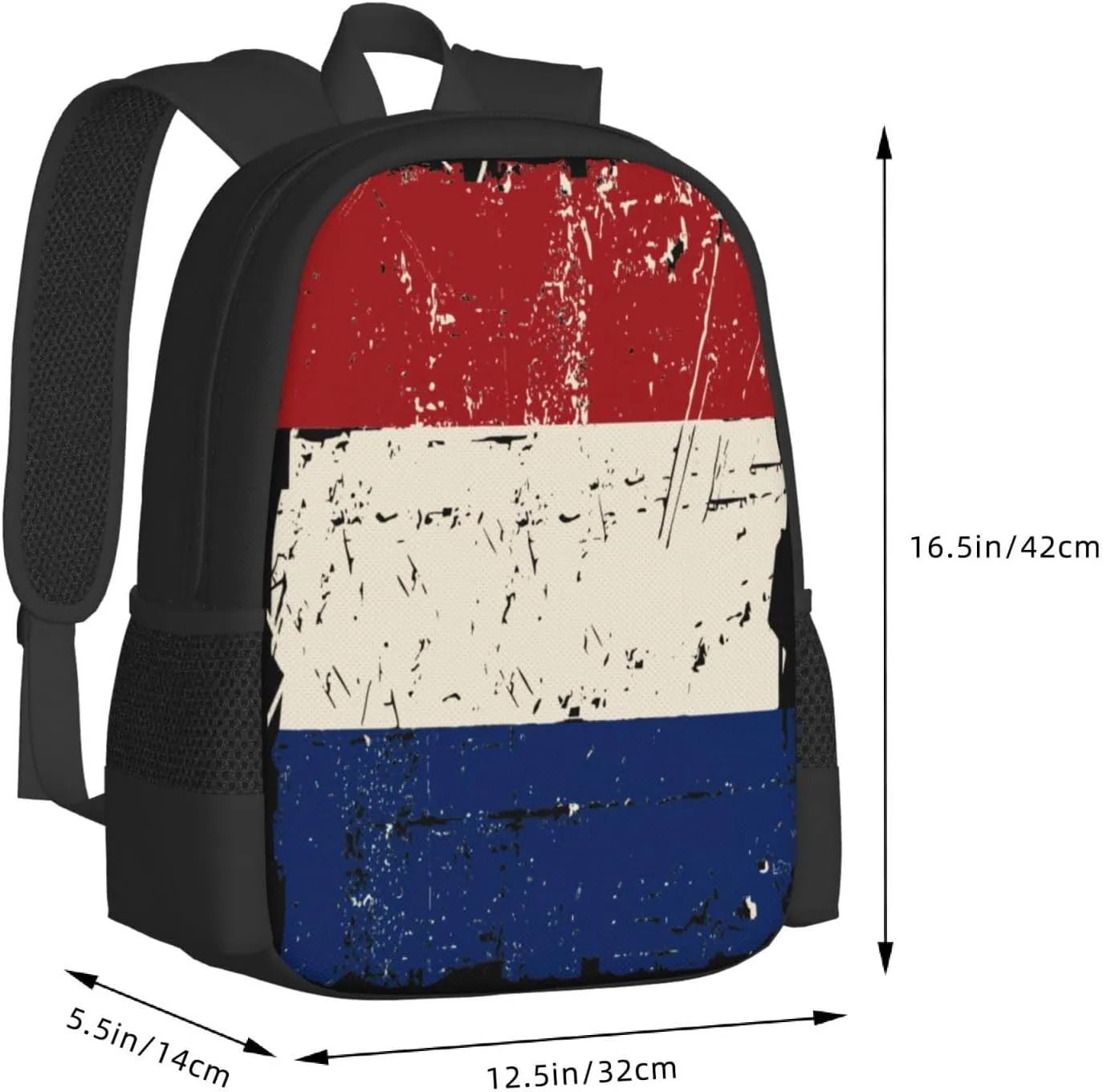 Vintage Netherlands Holland Flag Casual Backpack Large Capacity Backpacks 15 Inch Laptop Back Pack Travel Rucksack Daypack Commuter Bags with Adjustable Strap for Camping