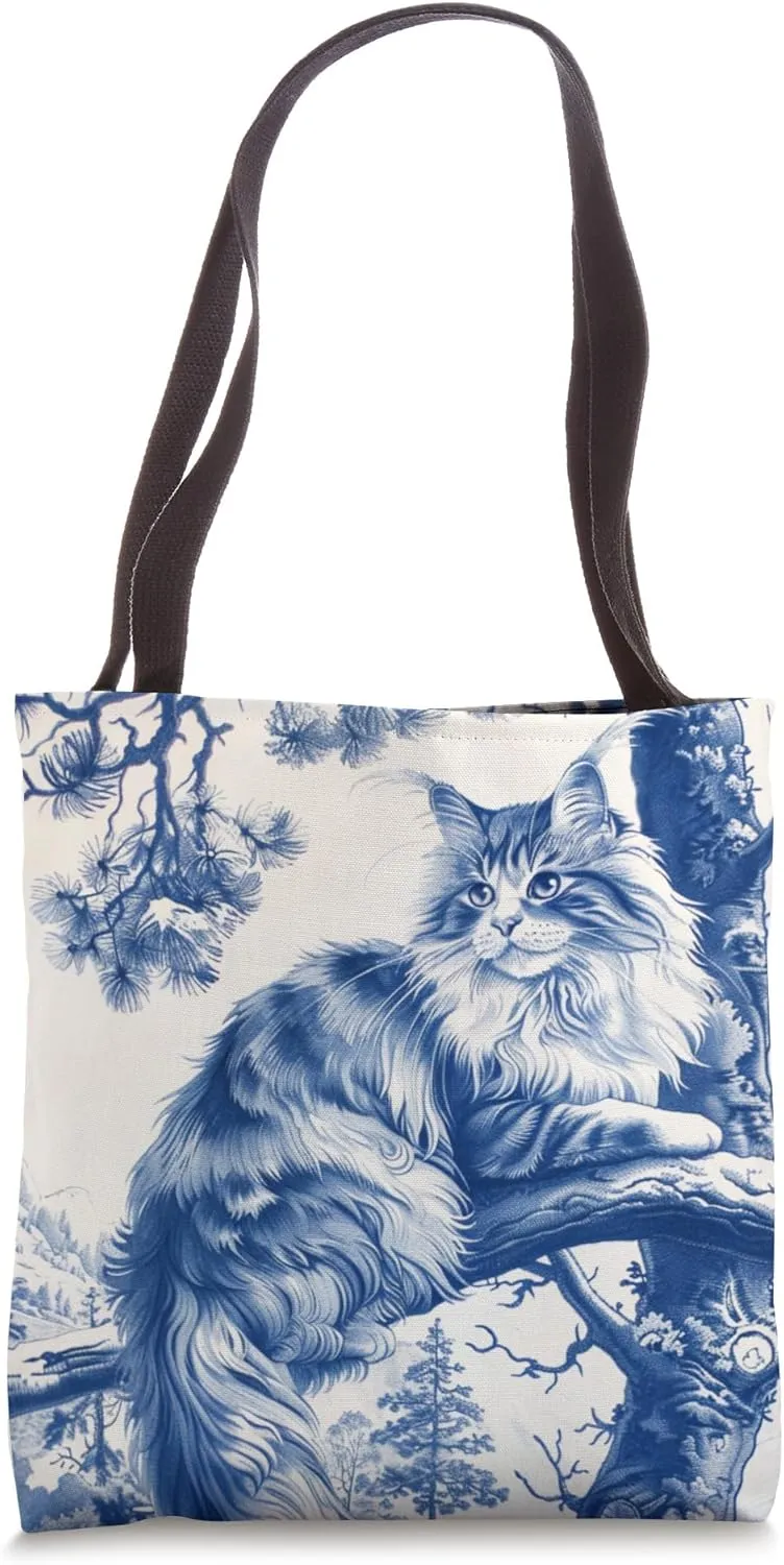 Vintage Toile Norwegian Forest Cat Aesthetic Art Tote Bag