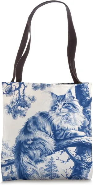 Vintage Toile Norwegian Forest Cat Aesthetic Art Tote Bag