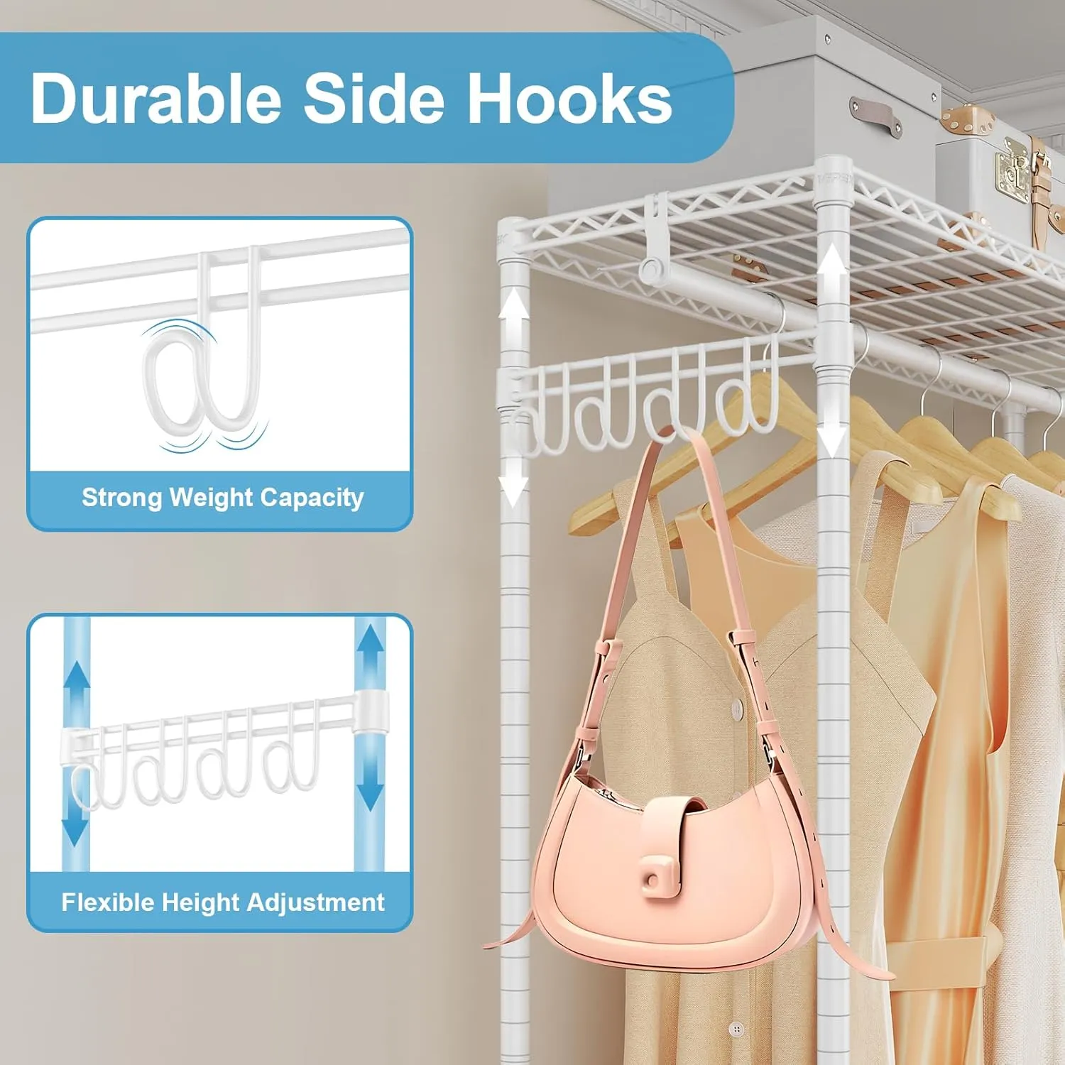 VIPEK R1LC Clothes Rack with Cover, Heavy Duty Garment Rack with Dimmable LED Lights, Rolling Portable Closet for Hanging Clothes Metal Clothing Rack with Wheels, White Rack with Black Cover