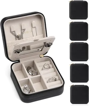 Vlando Travel Jewelry Box, Small Jewelry Travel Organizer Case for Girls Women - Black Mirror*6 pack