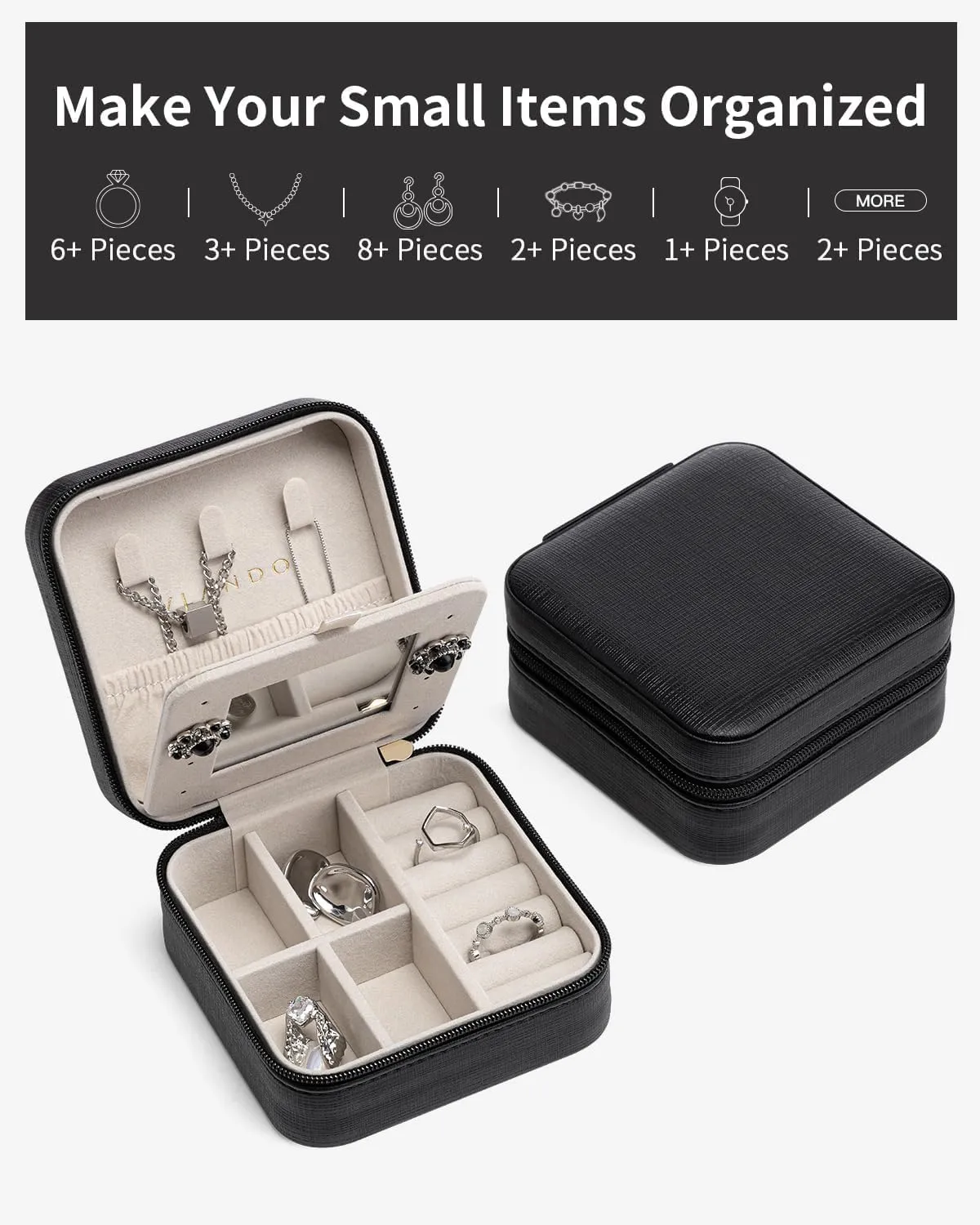 Vlando Travel Jewelry Box, Small Jewelry Travel Organizer Case for Girls Women - Black Mirror*6 pack