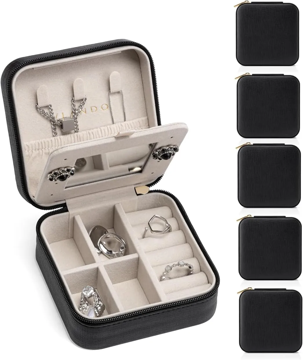 Vlando Travel Jewelry Box, Small Jewelry Travel Organizer Case for Girls Women - Black Mirror*6 pack