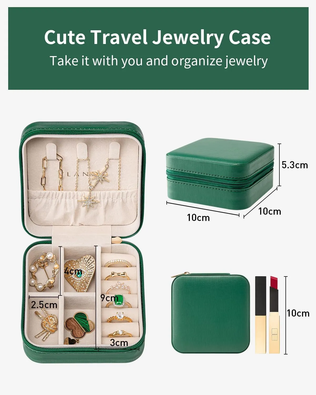 Vlando Travel Jewelry Box, Small Jewelry Travel Organizer Case for Girls Women -Dark Green Mirror*6 pack