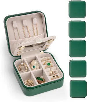 Vlando Travel Jewelry Box, Small Jewelry Travel Organizer Case for Girls Women -Dark Green Mirror*6 pack