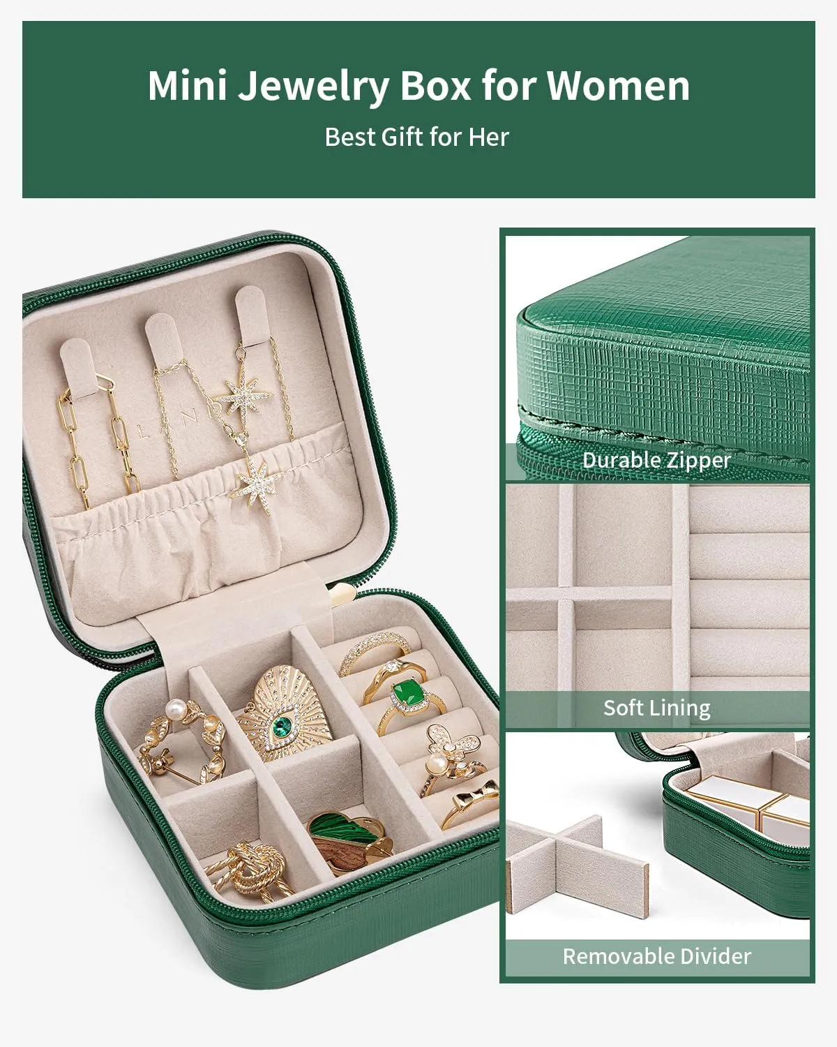 Vlando Travel Jewelry Box, Small Jewelry Travel Organizer Case for Girls Women -Dark Green Mirror*6 pack