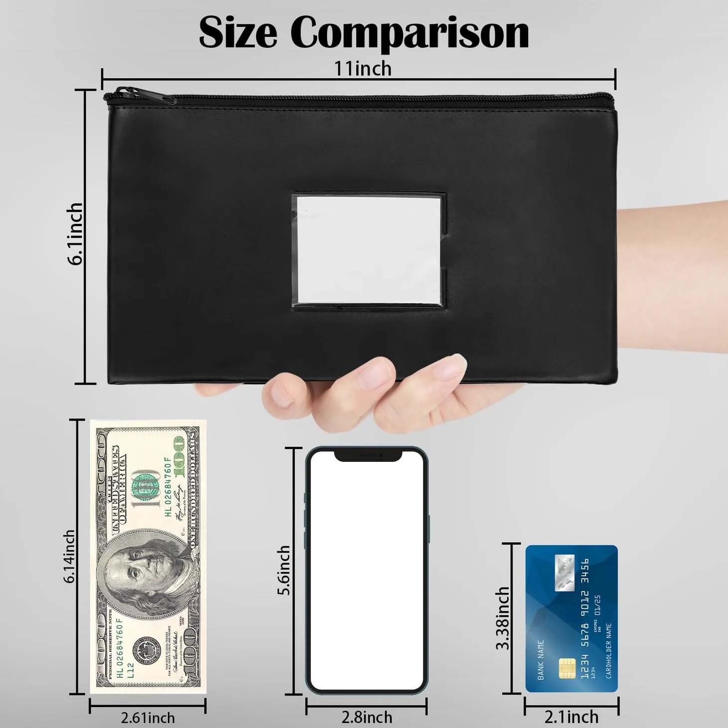VOCHIC 6 Pack Money Bags - Waterproof Pouch, 11 x 6.1 Inches with Zipper for Coins, Bills, Tools, Receipt Holder