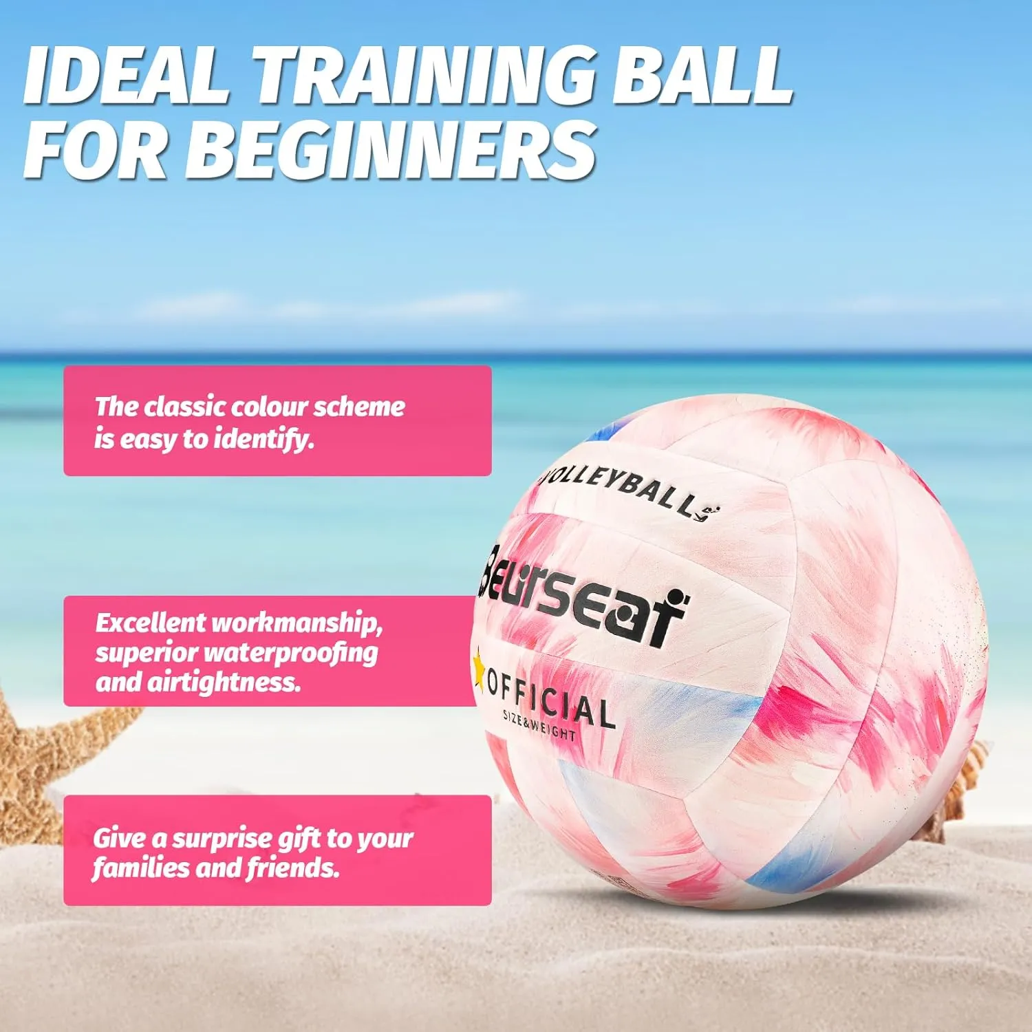 Volleyball, Soft Touch Beach Volleyball, Indoor Outdoor Volleyball for Beach Game Training, Official Size 5
