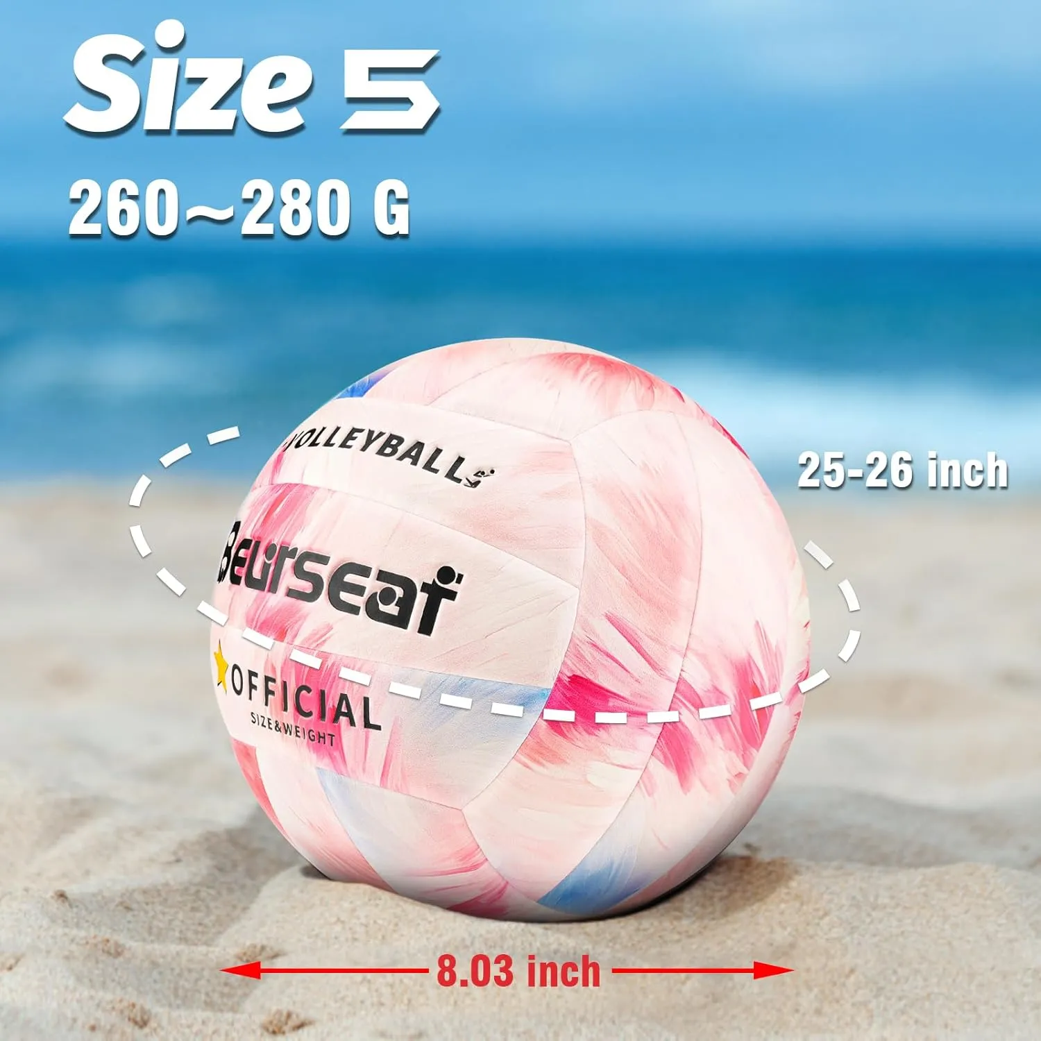 Volleyball, Soft Touch Beach Volleyball, Indoor Outdoor Volleyball for Beach Game Training, Official Size 5