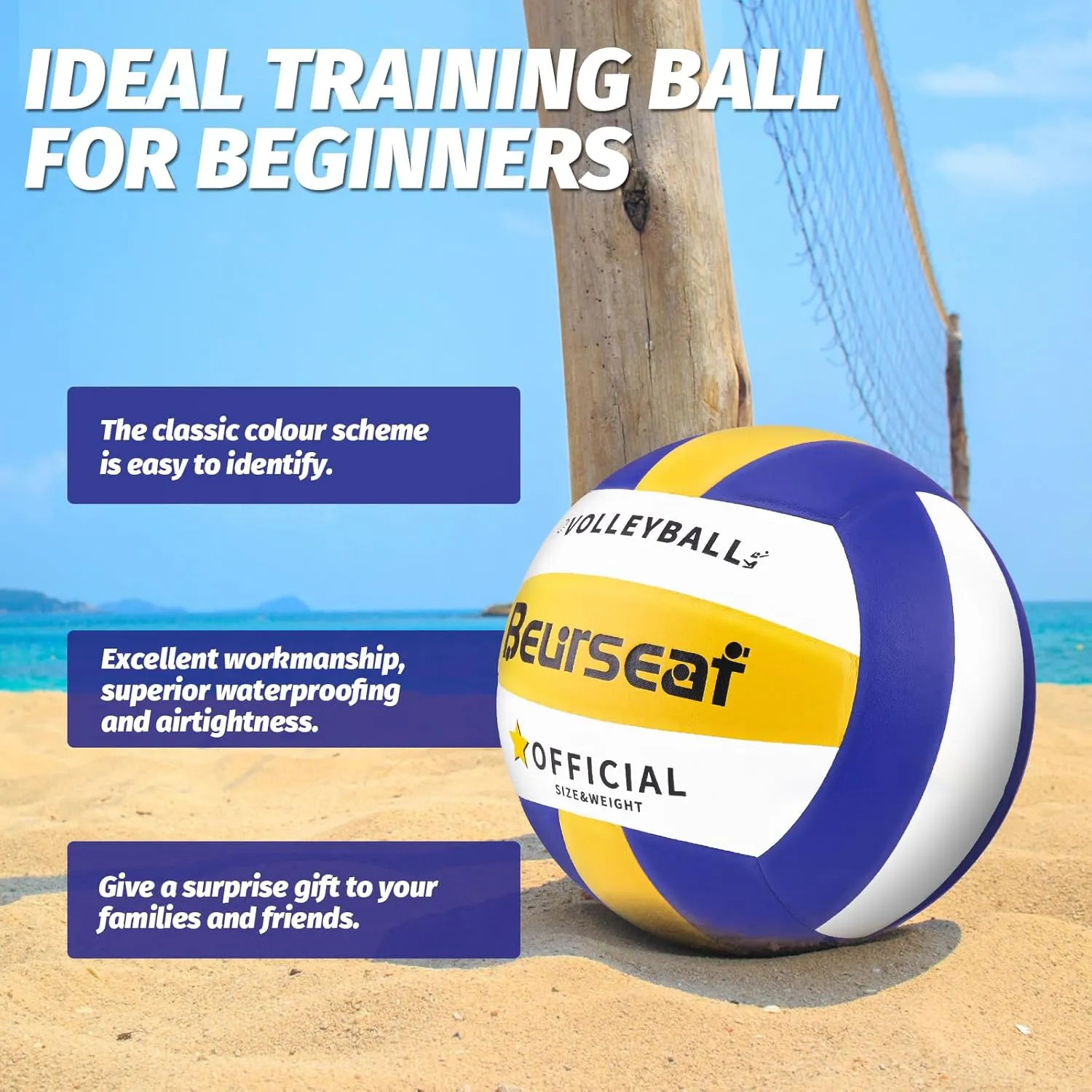 Volleyball, Soft Touch Beach Volleyball, Indoor Outdoor Volleyball for Beach Game Training, Official Size 5